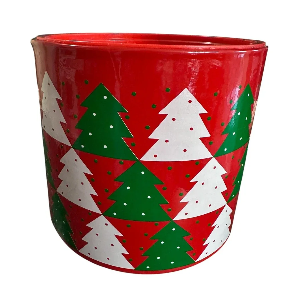 Giraffe MCM Christmas Bar Ware Ice Bucket With Tong Red Christmas‎ Trees Vintage
